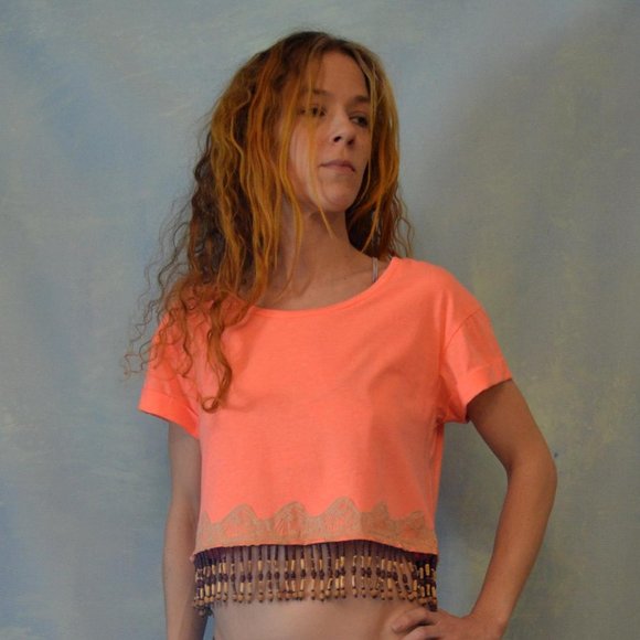 Neutral Sparkle limited Neon Orange crop T-shirt - Picture 1 of 3